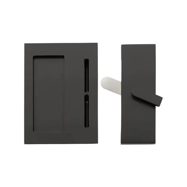 EMTEK - Modern Rectangular Barn Door Privacy Lock and Narrow Flush Pull with Integrated Strike