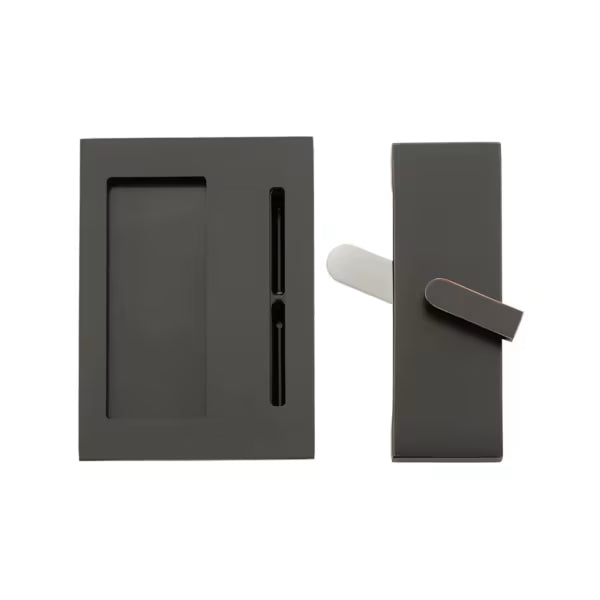 EMTEK - Modern Rectangular Barn Door Privacy Lock and Narrow Flush Pull with Integrated Strike