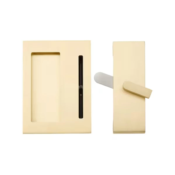 EMTEK - Modern Rectangular Barn Door Privacy Lock and Narrow Flush Pull with Integrated Strike