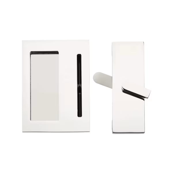 EMTEK - Modern Rectangular Barn Door Privacy Lock and Narrow Flush Pull with Integrated Strike