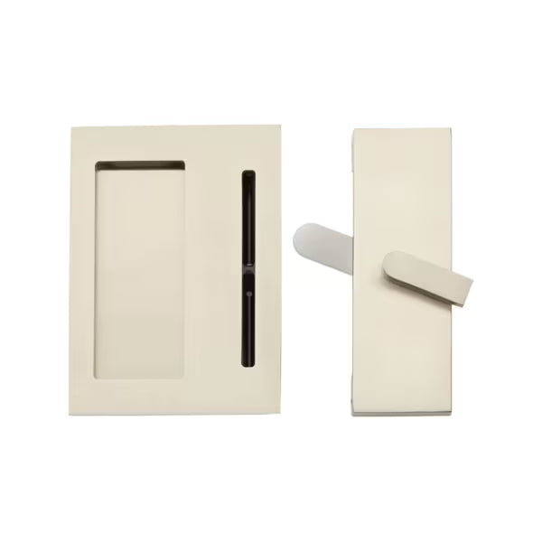 EMTEK - Modern Rectangular Barn Door Privacy Lock and Narrow Flush Pull with Integrated Strike