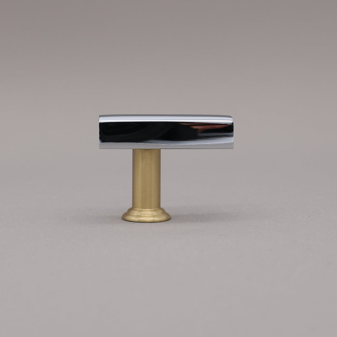 Polished Chrome and satin brass t-knob in the mod solid brass collection.