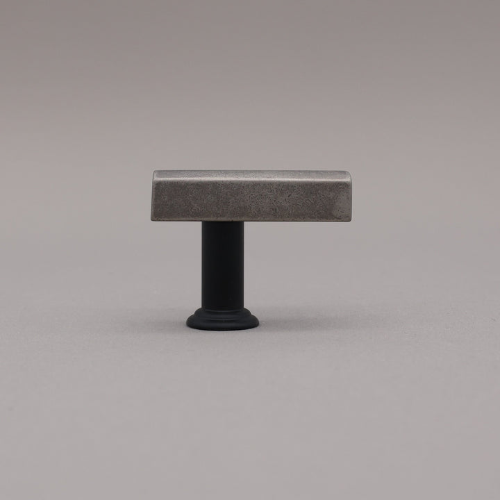 Matte black and weathered nickel t-knob in the mod solid brass collection.