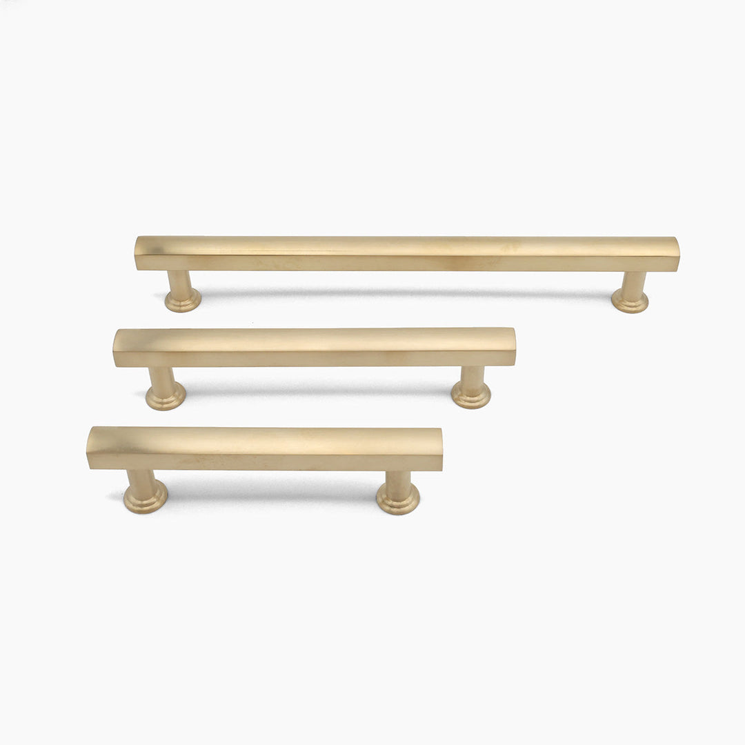 Unlacquered Satin Brass Modern Cabinet Pulls.