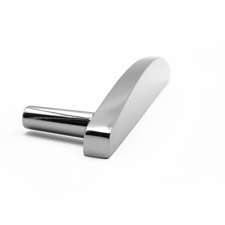 Side, laying down view of Polished Nickel Hapny Half Moon 12" appliance pull