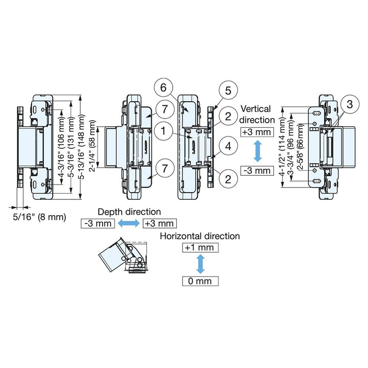 Sugatsune - 3 Way Adjustable Concealed Hinge (Surface Mount)